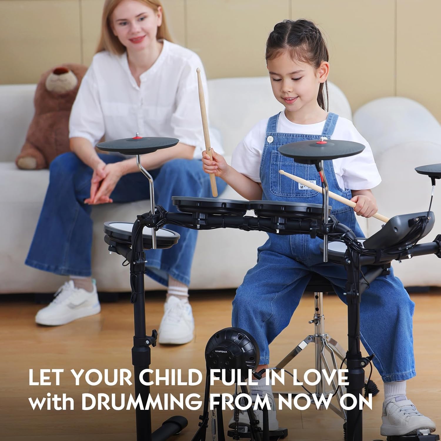 MK-0 PRO Electric Drum Set with 7'' Mesh Drum Pads, 8'' Full Rubber Cymbals, 5'' Bass Drum, 12 Kits and 68 Authentic Sounds, USB MIDI, Throne, Sticks, Headphone, Suitable for Beginners & Kids
