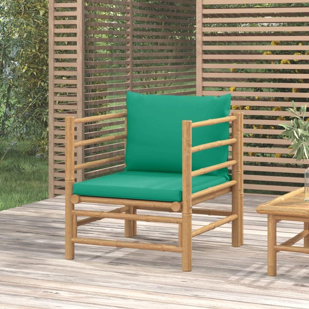 Patio Sofa with Green Cushions Bamboo,Elegant Bamboo Patio Sofa for a Comfortable Outdoor Living Experience Patio Furniture Sets, Conversation Sets, 1