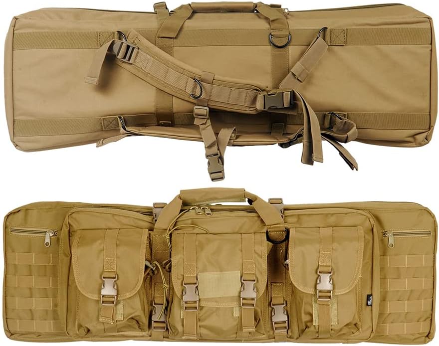 Lancer Tactical 600 Denier Polyester Double Carbine Soft Case Accessory Pouches MOLLE Webbing Secondary Gun Compartment Quick Detach Buckles Inner Storage Backpack Straps