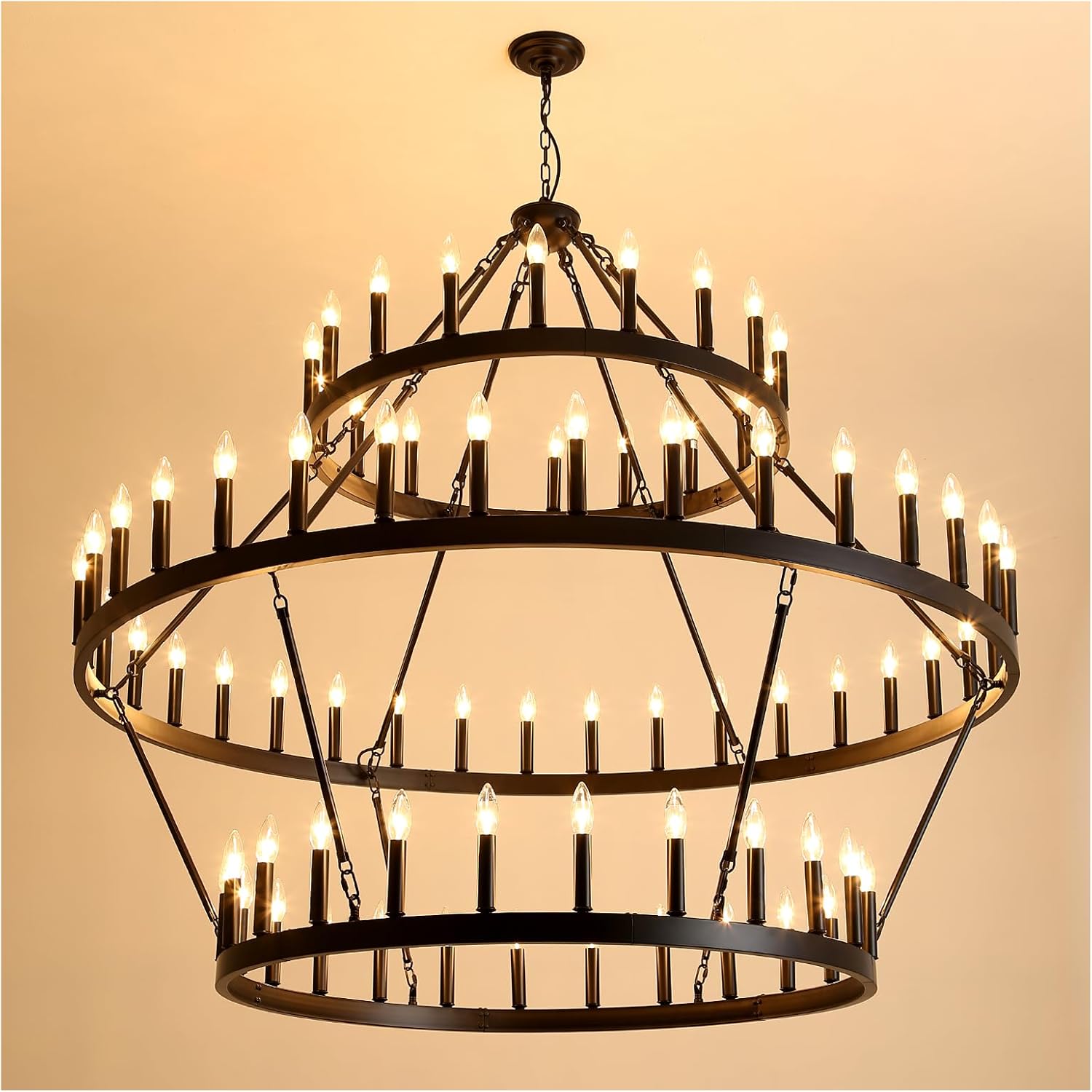 Vintage Black Wagon Wheel Chandelier 60