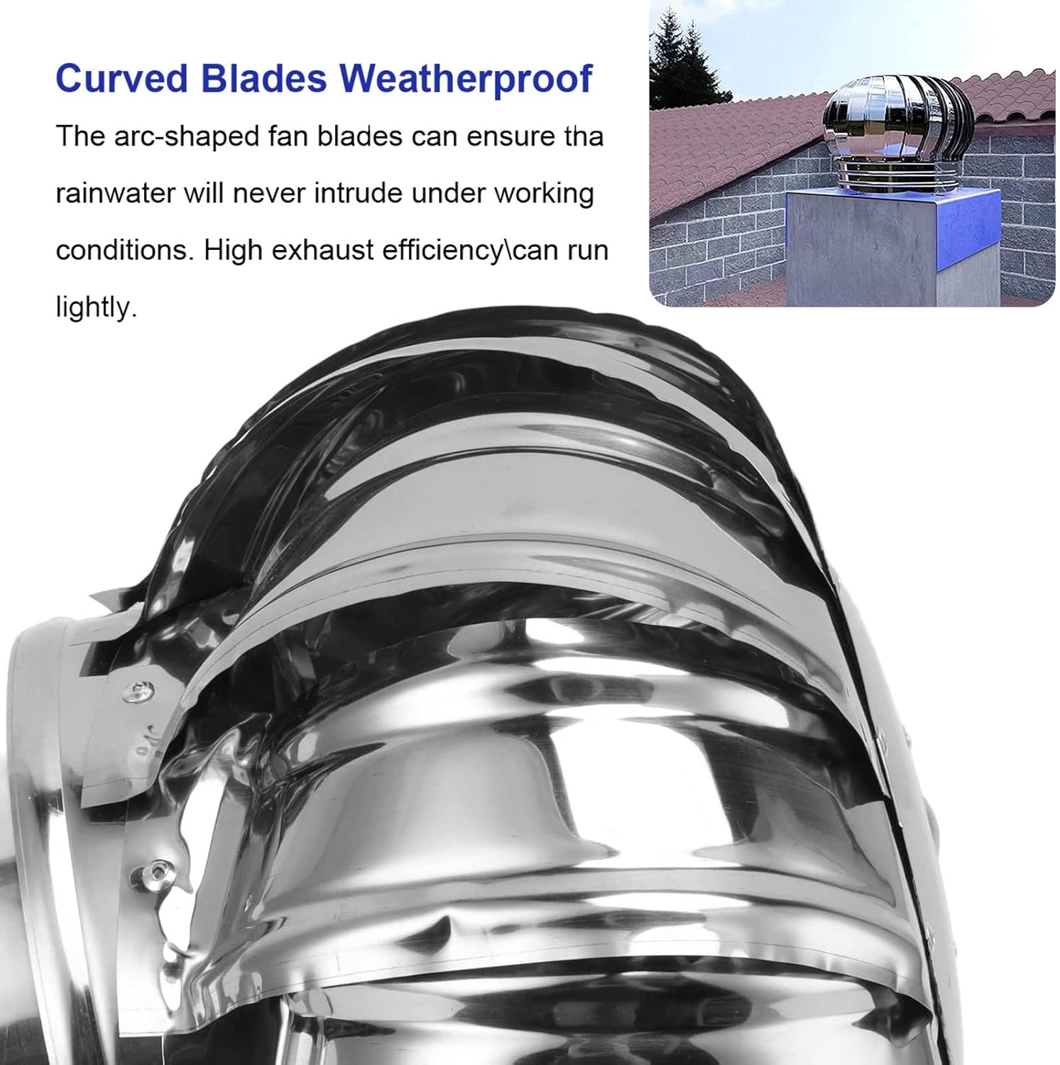 Roof Wind Turbines Cap Vent Round, Stainless Steel Exhaust Cap Roof Flue Vent 15.7