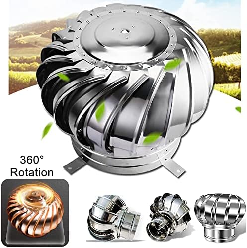Roof Wind Turbines Cap Vent Round Internally Braced Wind Turbines, 304 Stainless Steel Roof Ventilator Air Outlet, 4 10 12 Inch, Easy to Install Unpowered Rotation Rainproof Ventilator (300mm)