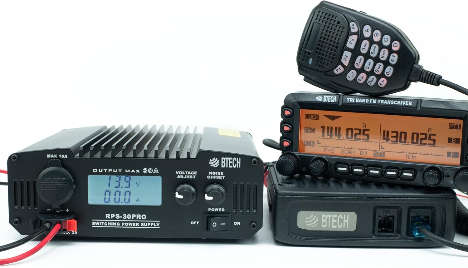 BTECH RPS-30PRO 30 Amp Regulated Universal Compact Bench Power Supply, AC-to-DC Power Convertor, 13.8V (9~15VDC Adjustable) with Noise Offset Adjustment, Includes Multiple Power Connections