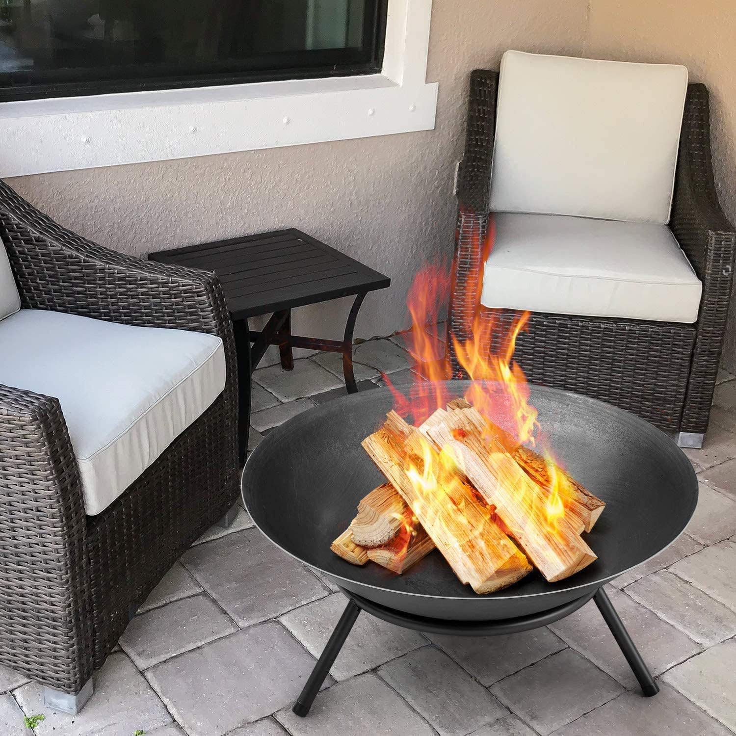 BBQ Grill Outdoor DIY Fire Pits & Bowls, Heavy Duty Metal Steel Firepit Bowl, Wood Burning Firepit Bowl, BBQ Grill Stove, for Camping, Backyard, Patio, Bonfire