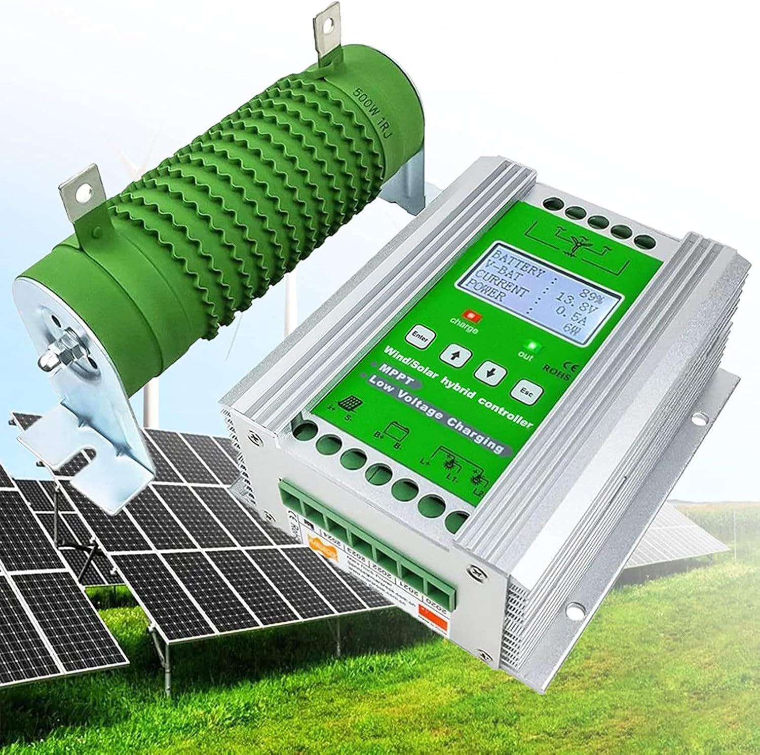 Smart Wind solar Hybrid Charge Controller 6000W/8000W/10000W/12000W 12V/24V/48V Auto Switch Regulator MPPT Wind Solar Hybrid Boost Controller for Wind Turbine Generator Charger,12V/24V-12000W