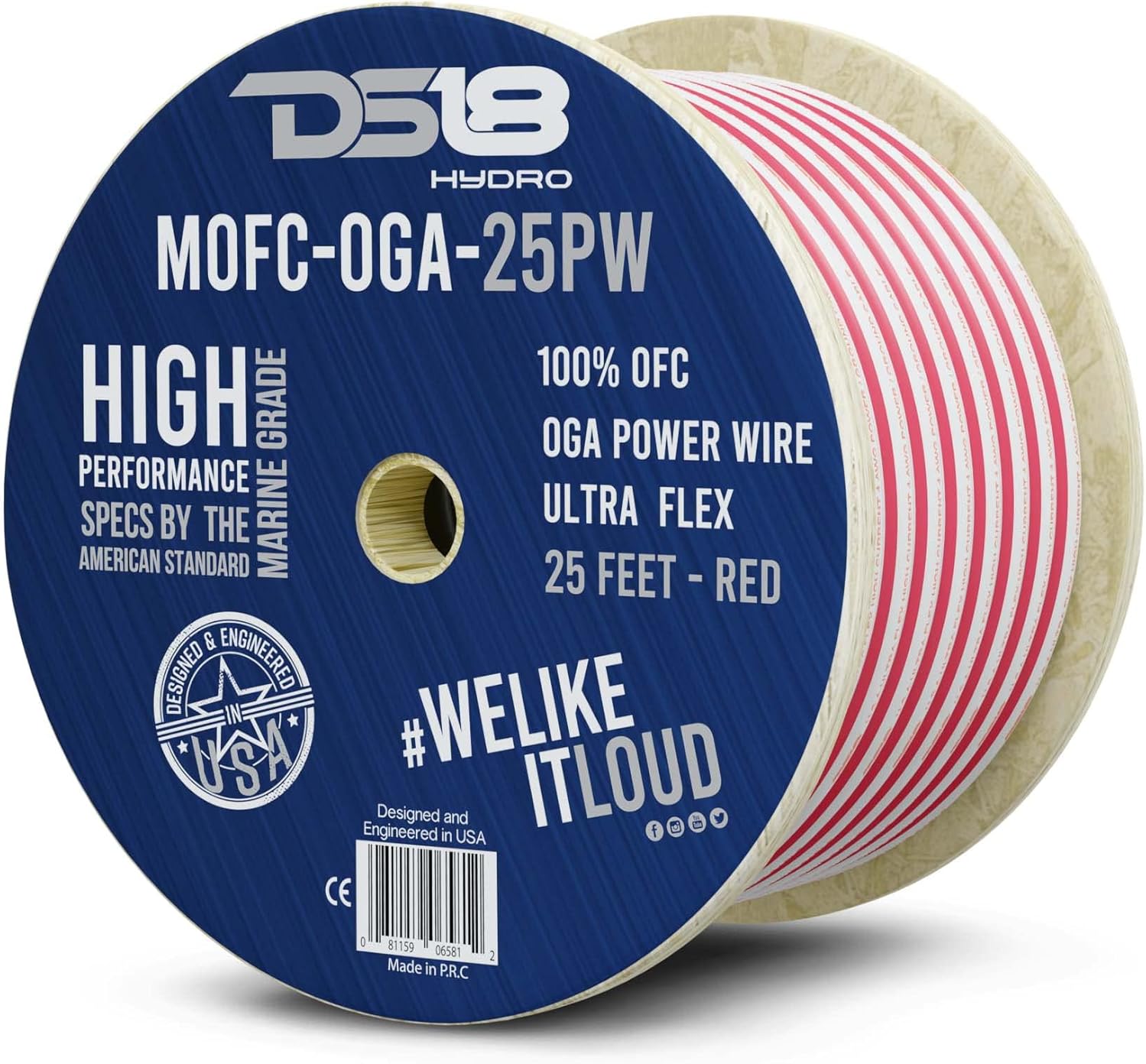 DS18 Hydro MOFC0GA25P Marine Wire 0 Gauge 25 ft Tinned 100% OFC Oxygen-Free Copper Marine Grade White/Red Amplifier Amp Power/Ground Cable 25 Feet UltraFlex