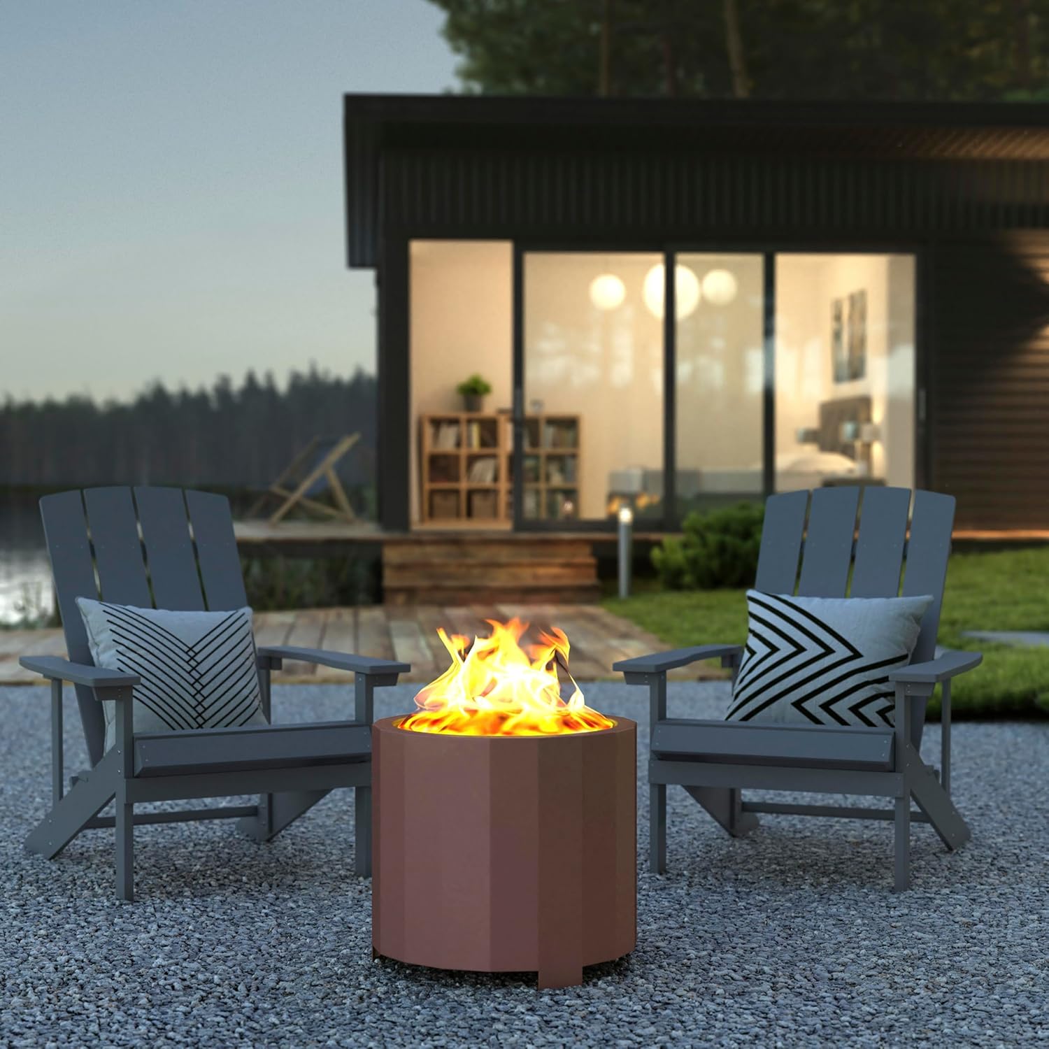 BizChair Commercial Grade Wood Burning Smokeless Outdoor Firepit - Bronze Finish - 19.5 inches - Portable - Waterproof Cover