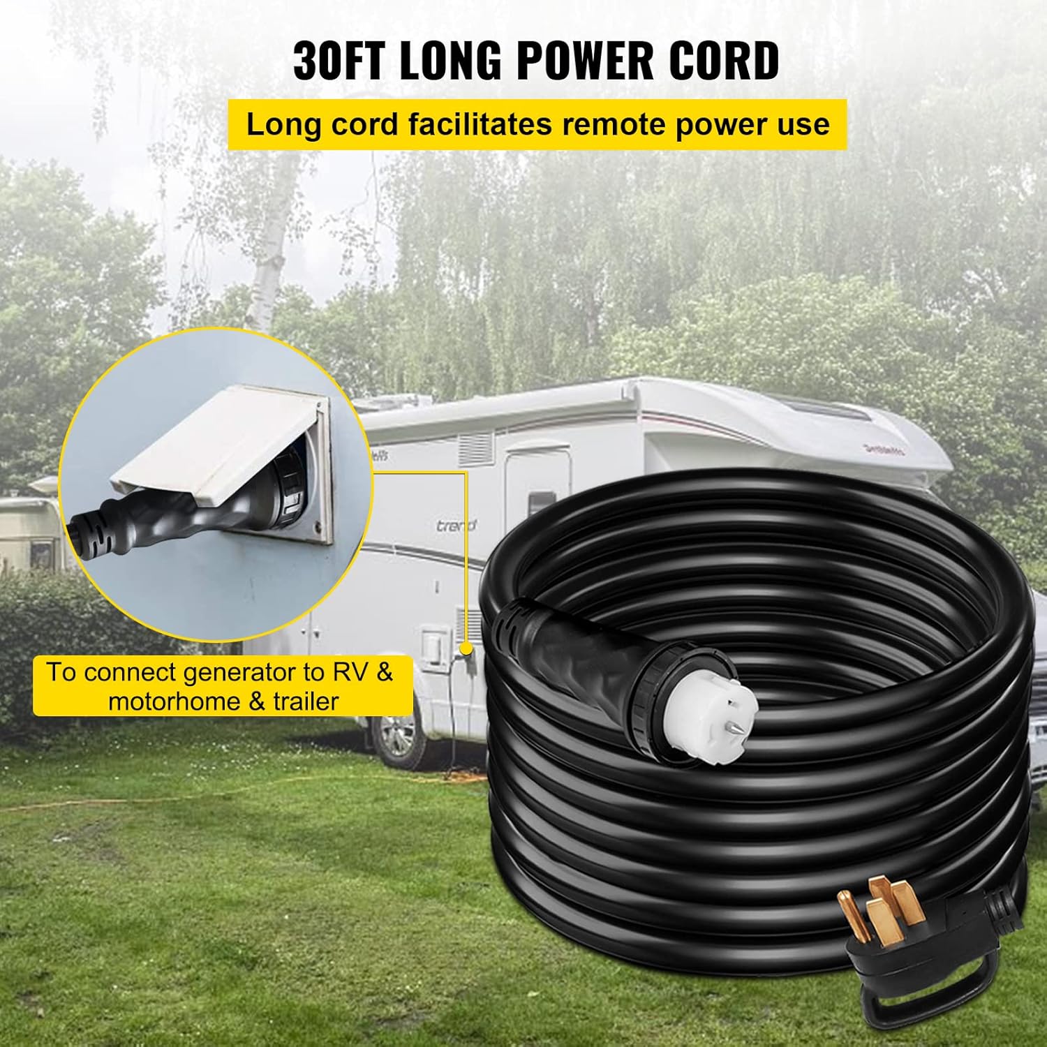 VEVOR 30 FT 50 Amp Generator Extension Cord NEMA 14-50P & SS2-50R & CS6364, STW 45446 + 45505 125V 250V Generator Power Cord Twist Lock Connectors