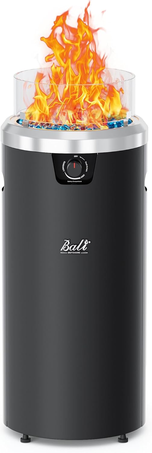 BALI OUTDOORS Propane Fire Pit Black, Column Outdoor Fire Pit Round, Outdoor Firepits for Outside Garden, Patio