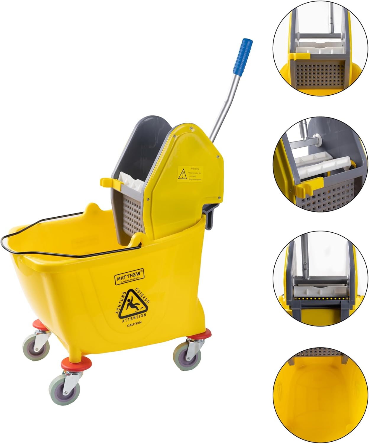 MATTHEW CLEANING 34Quarts Commercial Mop Bucket INCL.Wet String Mop with Down Press Wringer On Wheels,Industrial Heavy-Duty Floor Cleaning w/Handle, Mop Bucket for Home,Offices,Commercial, Restaurants