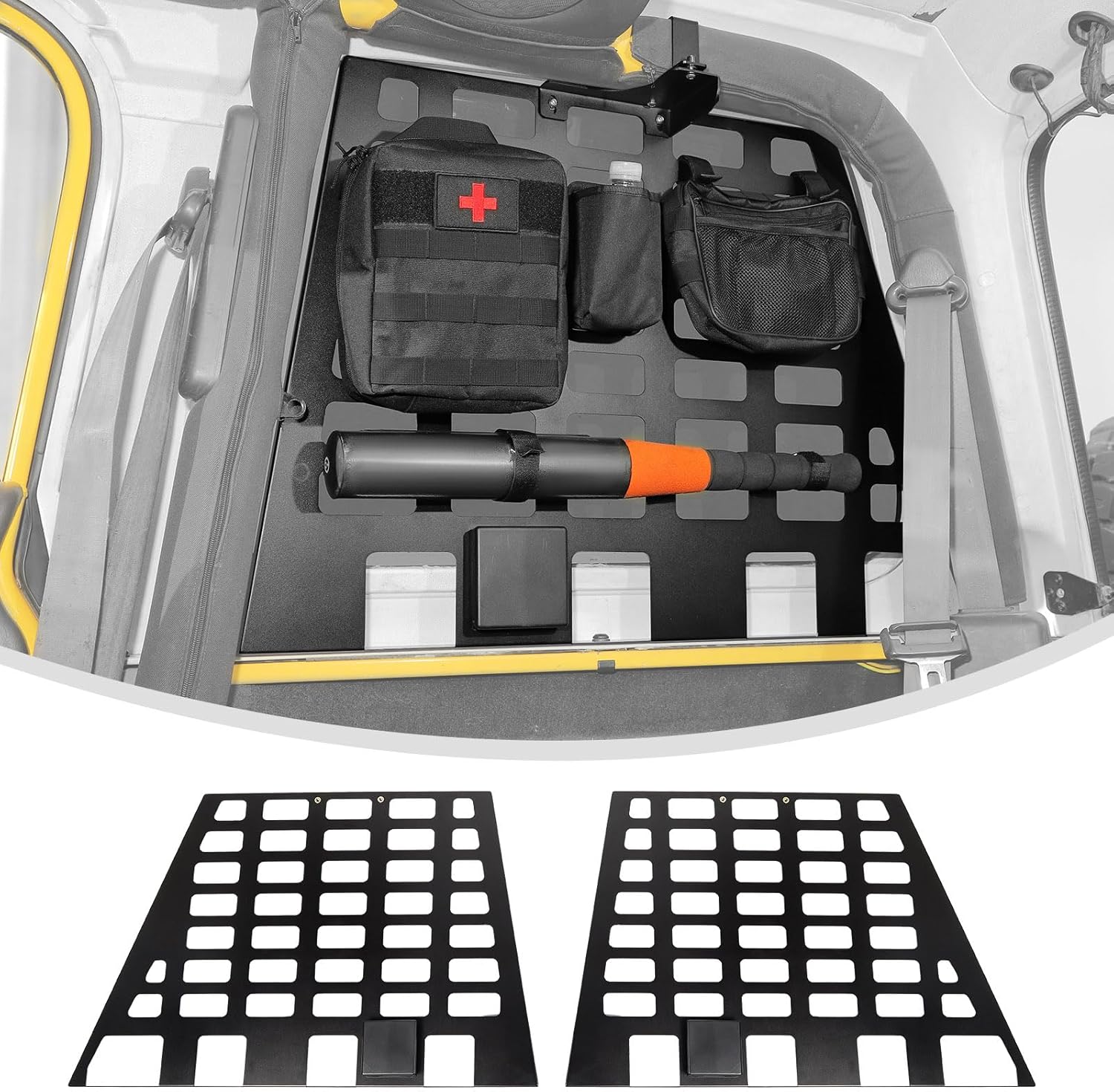 Linskip Hard Top Rear Window MOLLE Panels Compatible with 1997-2006 Jeep Wrangler TJ, Side Storage Racks for Jeep TJ 2Door, Trunk Cargo Carrier Tool Organizer for Jeep TJ Accessories(Pair, Black)