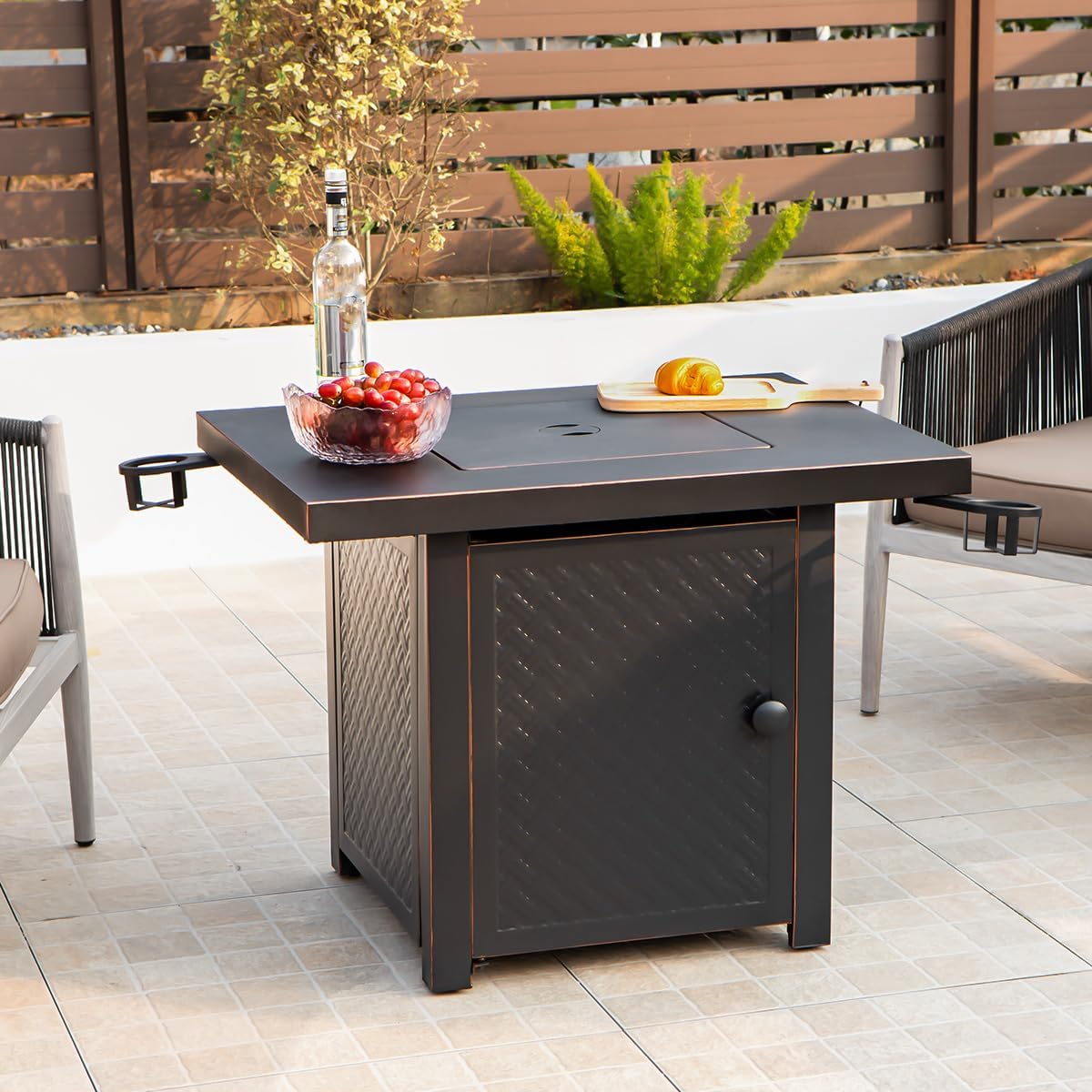 32'' Propane Fire Pit,50000 BTU Gas Firepit Table with 2 Drink Holders, Lid & Lava Rock,Outdoor Fire Pit Table for Dining or Party,Propane Firepits for Outside,Patio,Yard