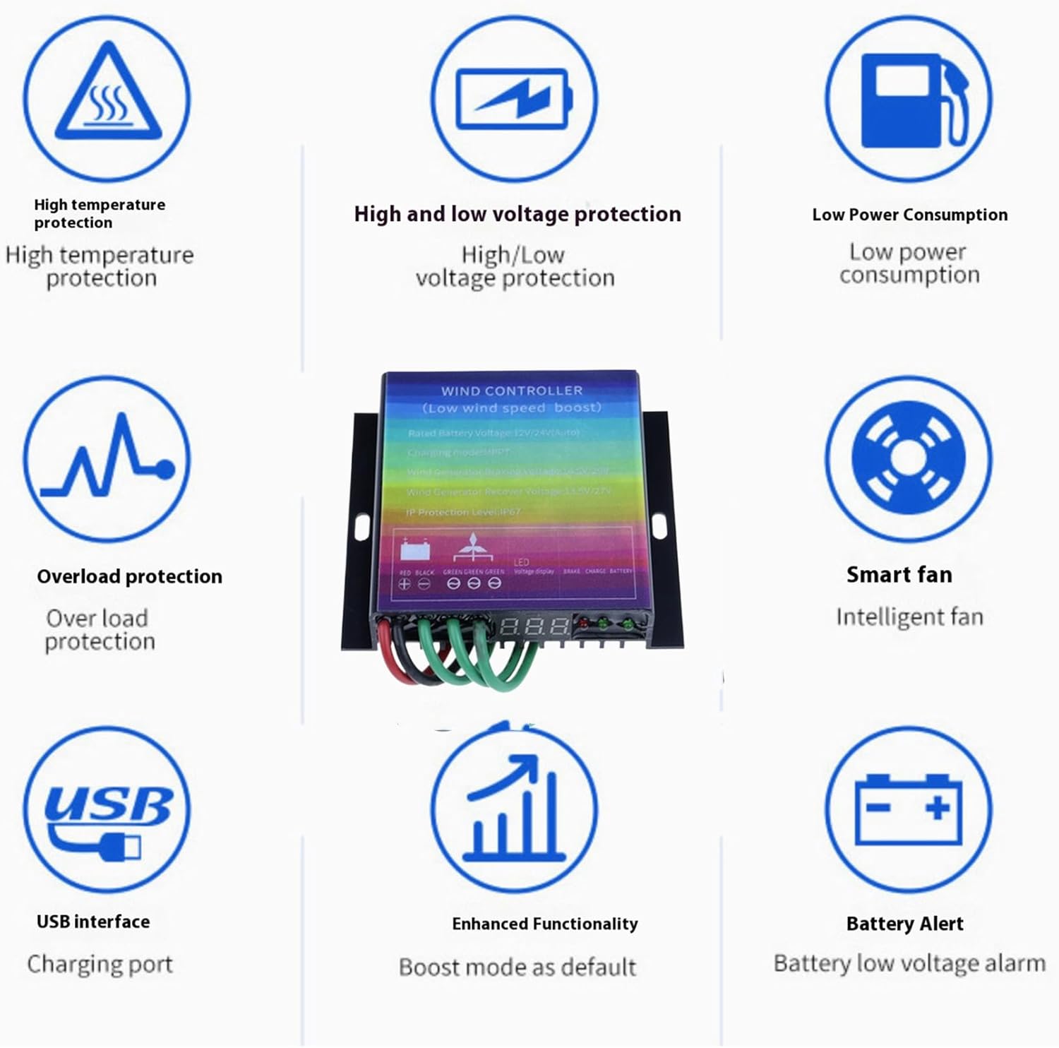 with LED Voltage Display 14000W MPPT Wind Turbine Charge Controller Booster IP67 12V 24V 48V 220V Voltage Regulator, for 0-14000W Generator