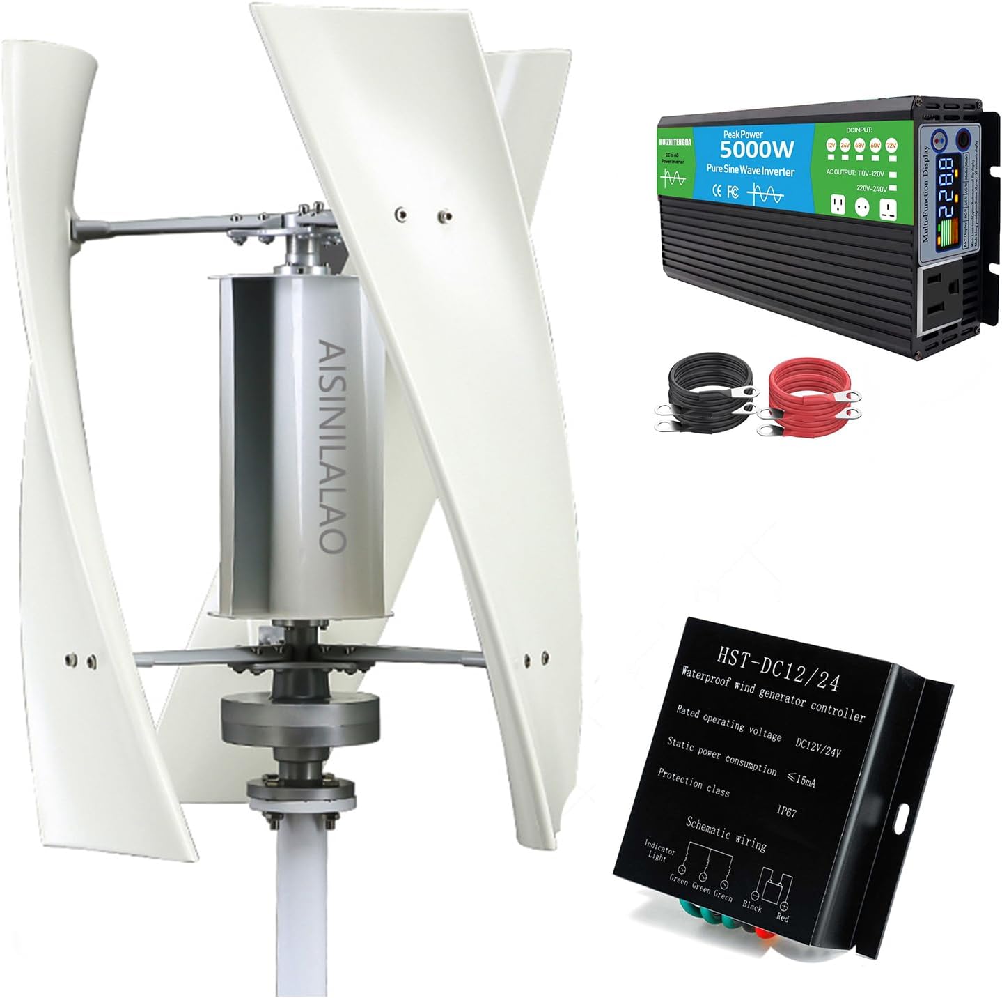 5000W 3 Phase AC Permanent Magnet Generator Wind Turbine Kit, 12V 24V 48V Vertical Axis Permanent Magnet Wind Turbine Generator Kit for Home