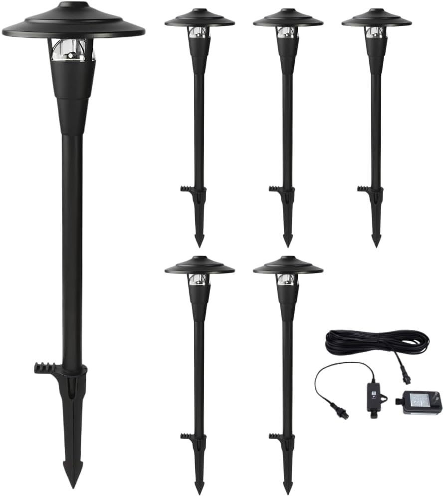 Moonrays Low Voltage Pathway Lights, LED Electric Landscaping Light Kit, Includes 6 Fixtures with 12