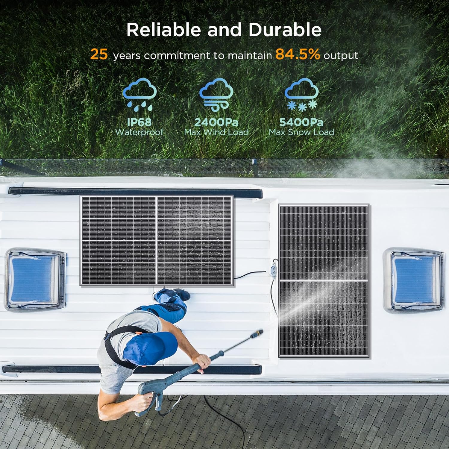 N-Type 16BB 200W Bifacial Solar Panel, 200 Watt Solar Panel 12V, 25% High Efficiency, Dual-Module Parallel Anti-Shade Design,for RV Van Marine Home Rooftop Off-Grid Systems (1 Pack 200W)