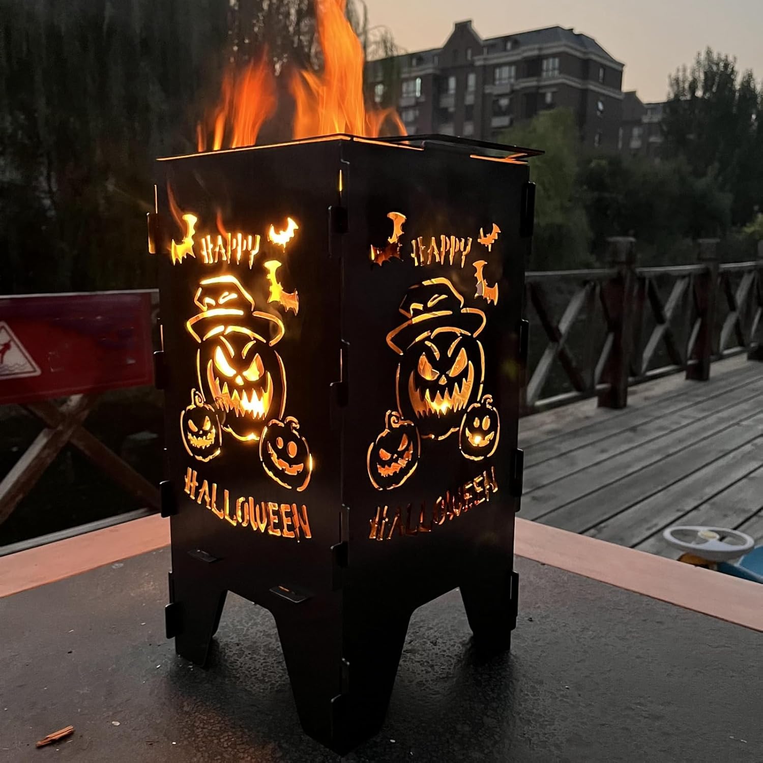 8in Fire Pit for Outside, Wood Burning Portable Halloween Bonfire Steel Fire Pits for Patio Backyard Garden