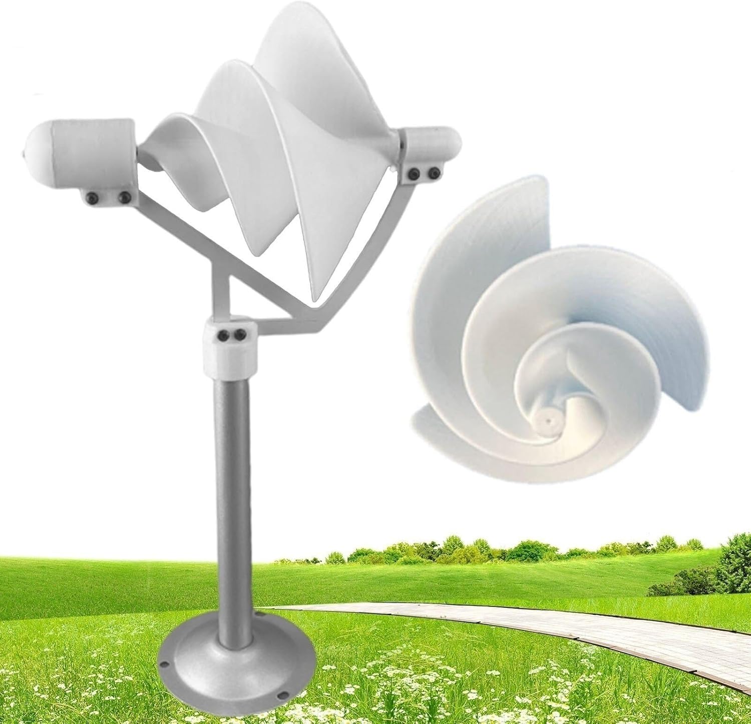 DIY White Wind Turbine Generator Model 10W Micro Spiral Wind Turbine Generator Permanent Magnet Generator Model Breeze Start Generator Light with LED Light