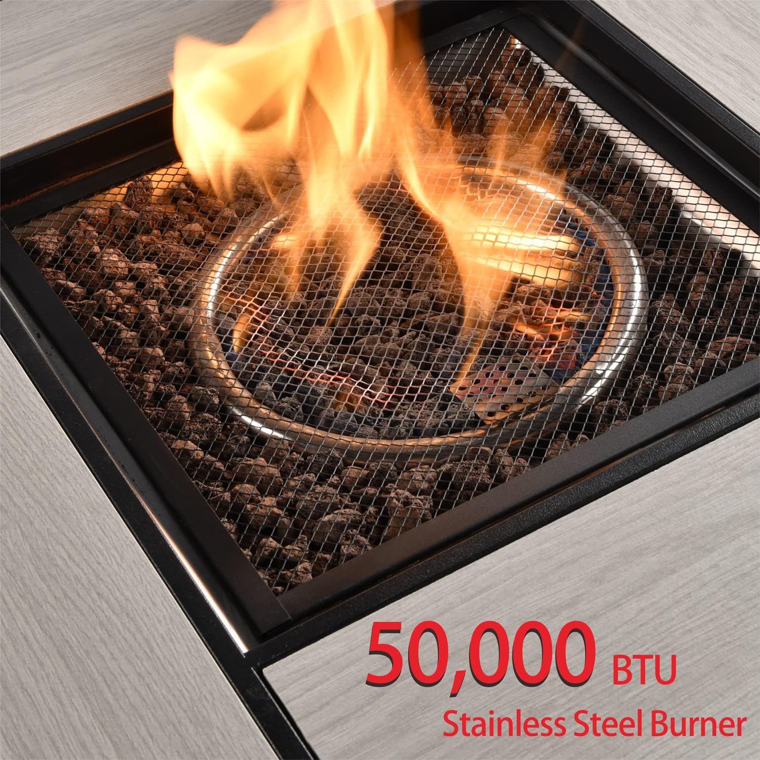 HOOOWOOO Square Outdoor Fire Table 50,000 Patio Fire Pit Table Propane Outside Firepit for Matching Gray Wicker Outdoor Furniture Set