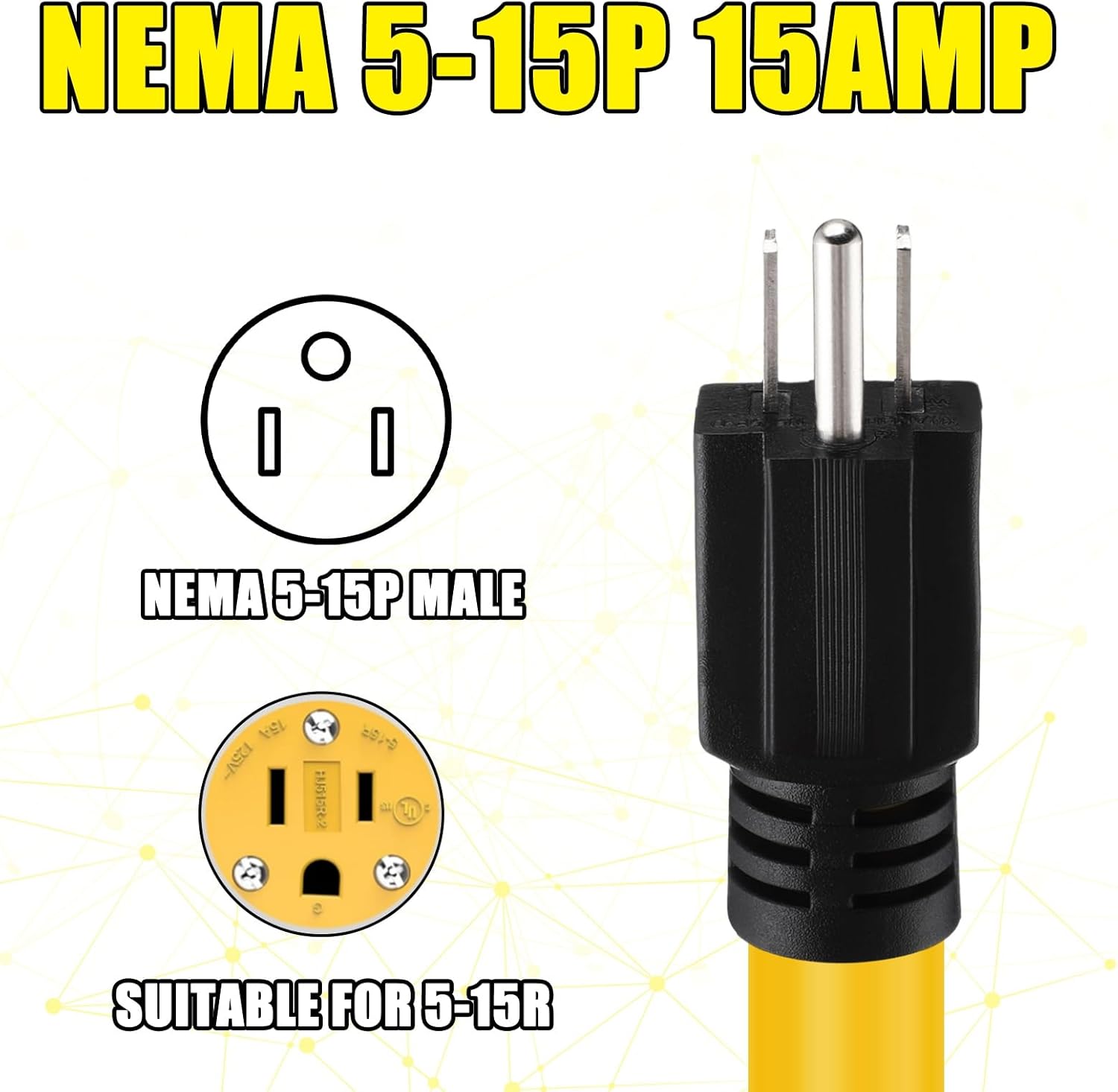 25 FT 5-15P to L14-30R Adapter Cord Generator Transfer Switch, Generator House Inlet Box Adapter, 15Amp 3Prong 5-15 Male to 30Amp 4Prong L14-30 Locking Female, 10 AWG, ETL Listed