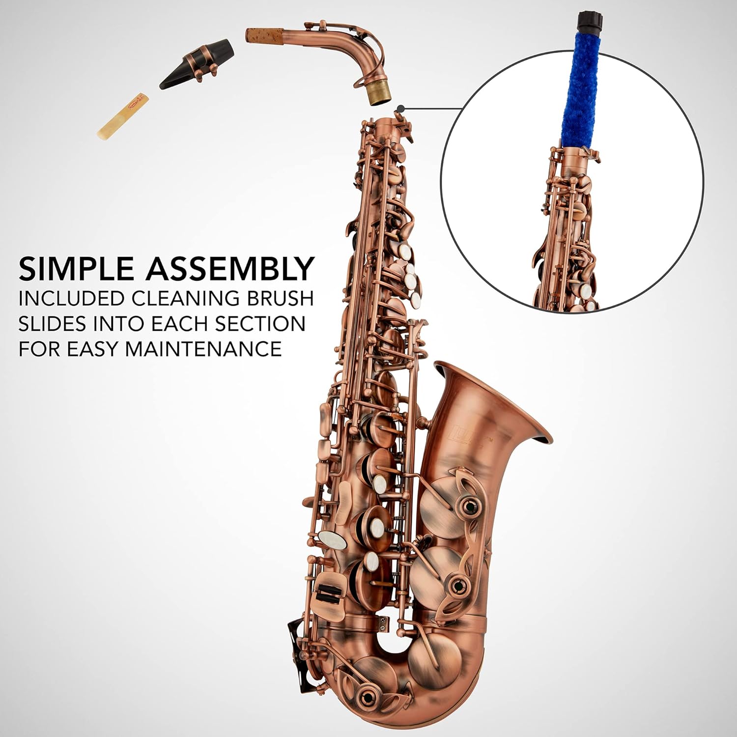 Alto Saxophone E Flat Brass Sax Kit, Professional Sound, Complete Accessories, Ideal for All Players, Includes Hard Case, 10 Extra Reeds, Strap, Gloves, Cleaning Kit & More, Antique Red Finish