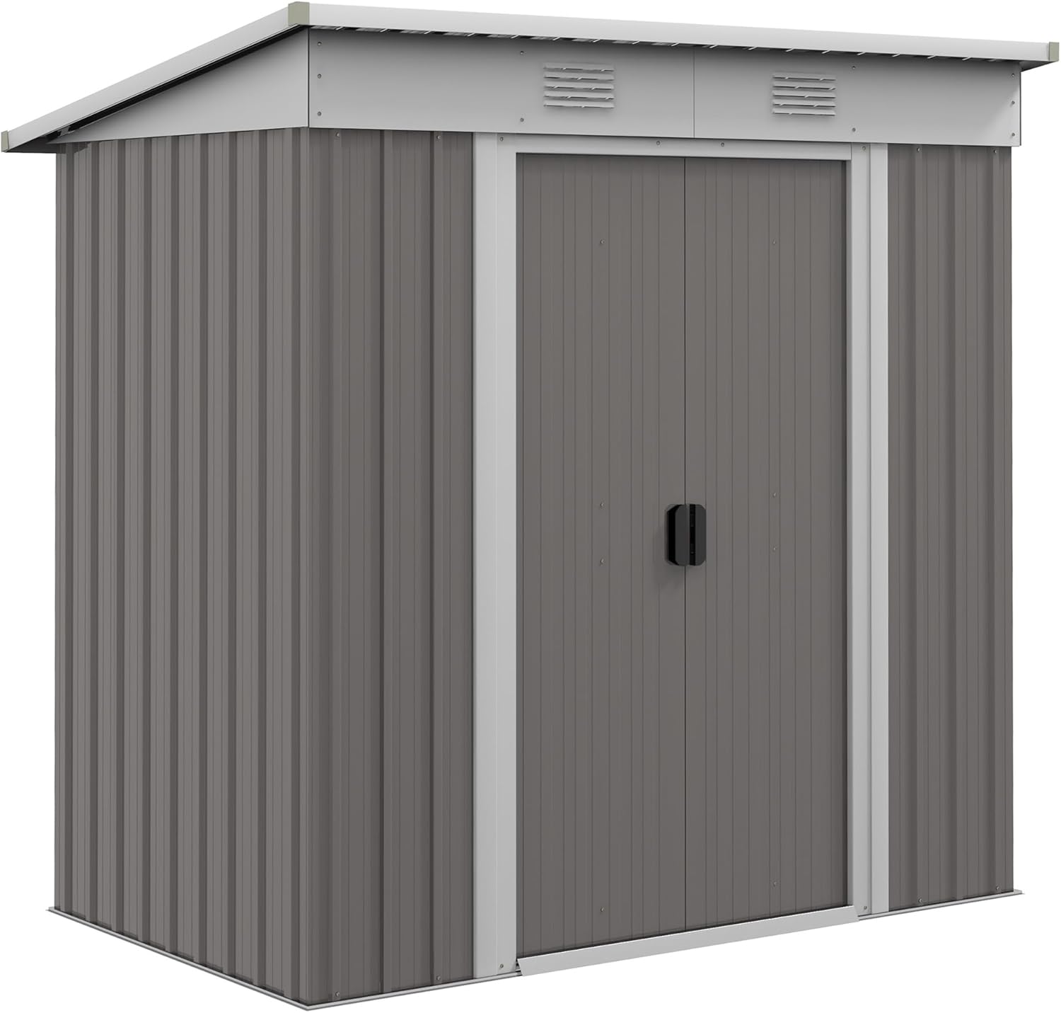6' x 4' Metal Lean to Garden Shed, Outdoor Storage Shed, Garden Tool House with Double Sliding Doors, 2 Air Vents for Backyard, Patio, Lawn, Gray