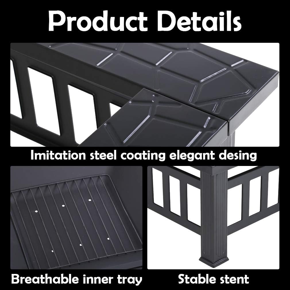 Outdoor Fire Pit 32 inch Square Metal Firepit for Patio Wood Burning Fireplace Garden Stove with Charcoal Rack, Poker & Mesh Cover for Camping Picnic Bonfire Backyard