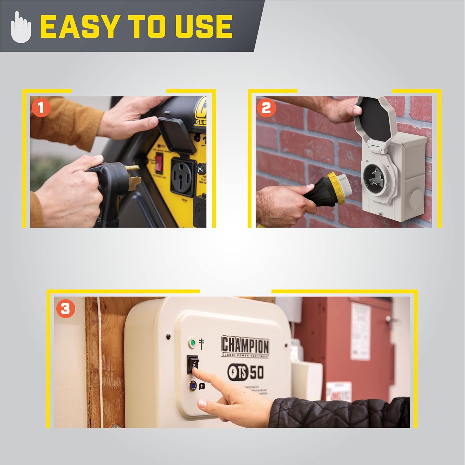 Champion Power Equipment 50-Amp Indoor-Rated Manual Transfer Switch with 30-Foot Generator Power Cord and Weather-Resistant Power Inlet Box