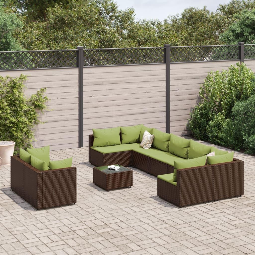 10 Piece Patio Sofa Set with Cushions Brown Poly Rattan,Poly Rattan Patio Furniture Set with Comfortable Cushions for Outdoor Relaxation Furniture Sets for Patio, Lawn & Garden