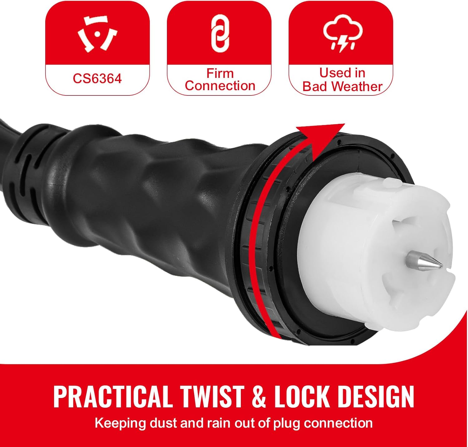 Happybuy 30FT Generator Power Cord, 50A 125/250V, 14-50P to CS6364 Locking Plug – Heavy-Duty Extension Cord for Safe Power Transfer, Weatherproof, UL-Listed