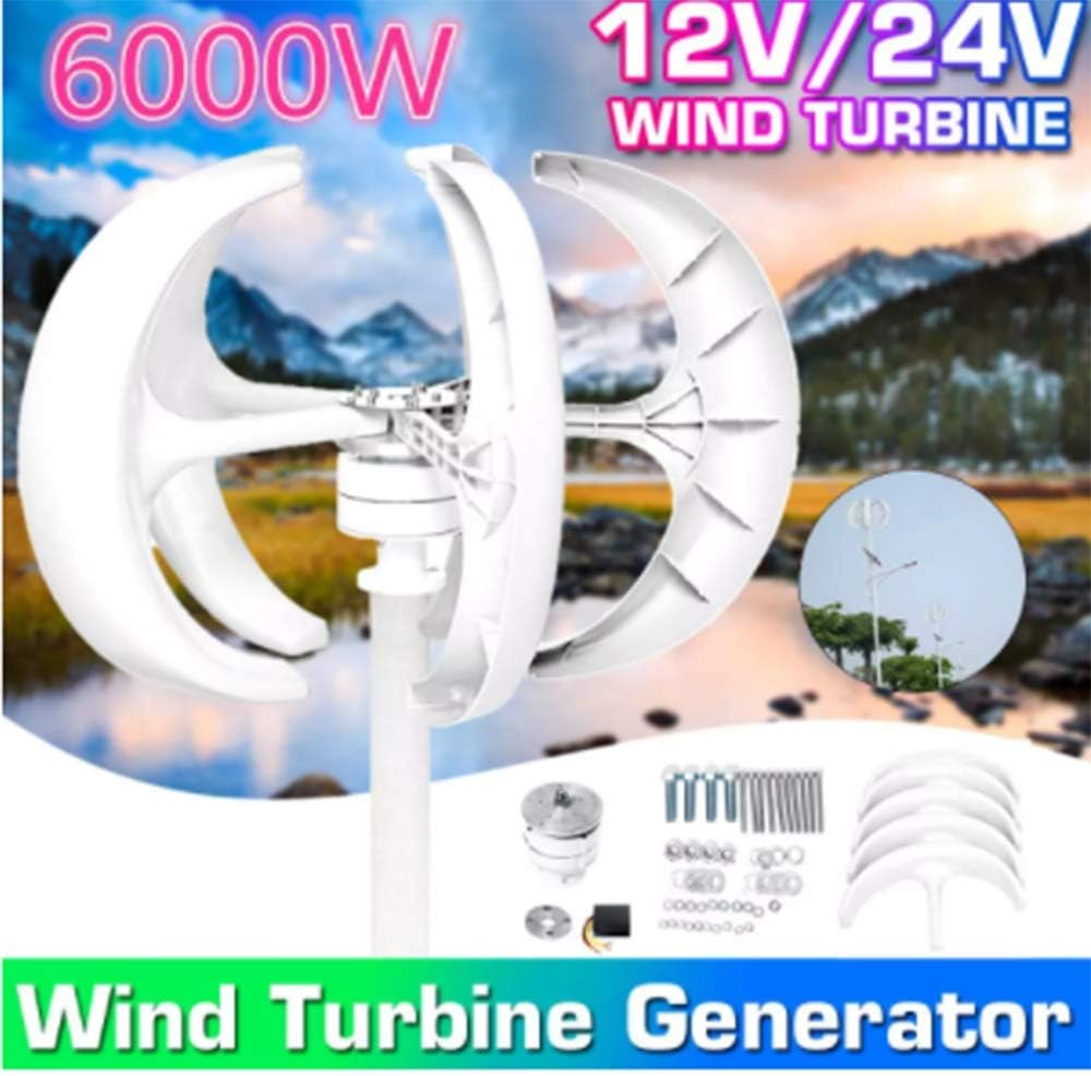 6000W Generator Lantern Vertical Axis Wind Turbines 12V 24V 5 Blades Motor Kit for Home Hybrids Streetlight Use Electromagnetic,12v