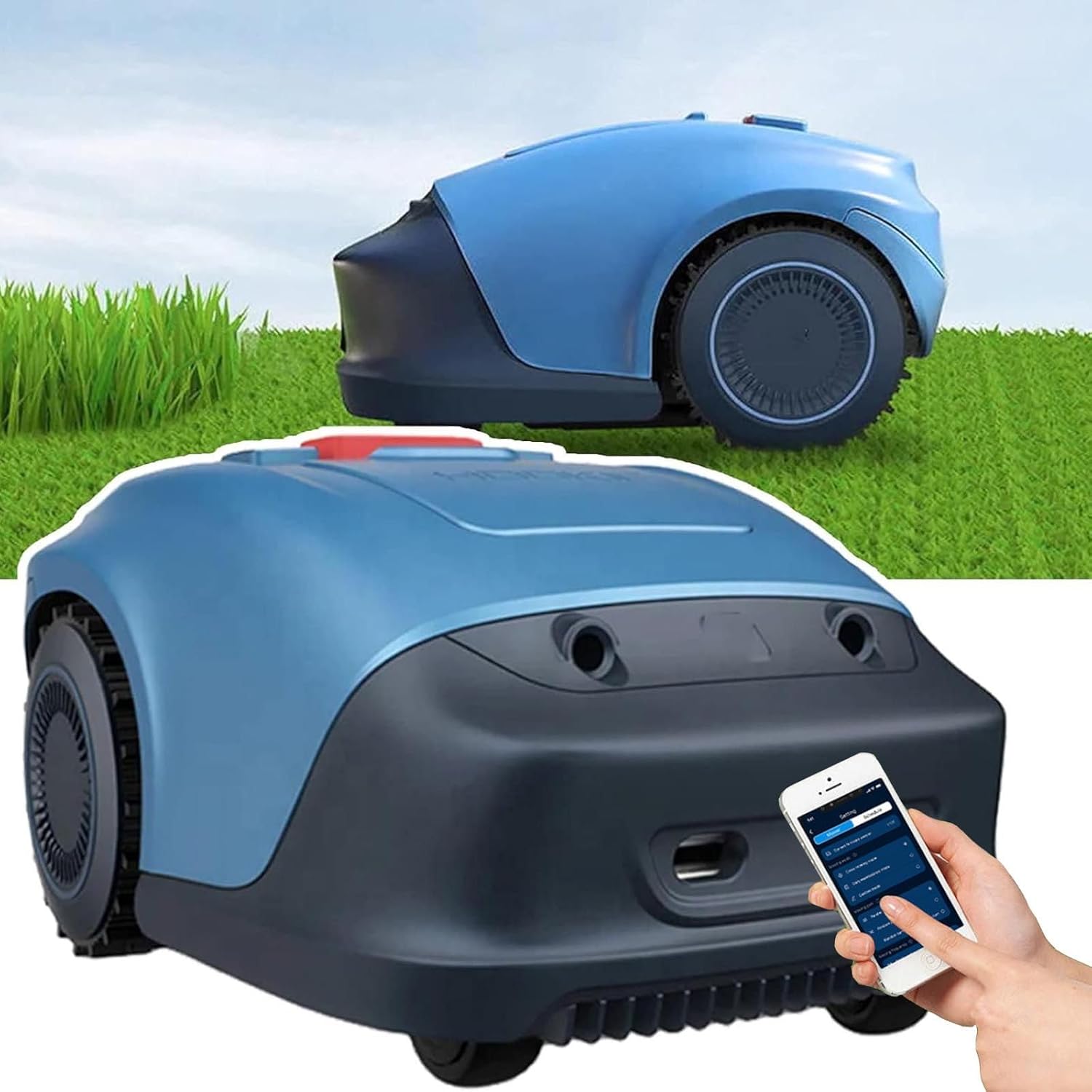 Robotic Lawnmower with Parallel Path Mowing,33% Gradient and Rain Sensor,APP Controlled Robotic Lawnmower with Charging Station(Blue)