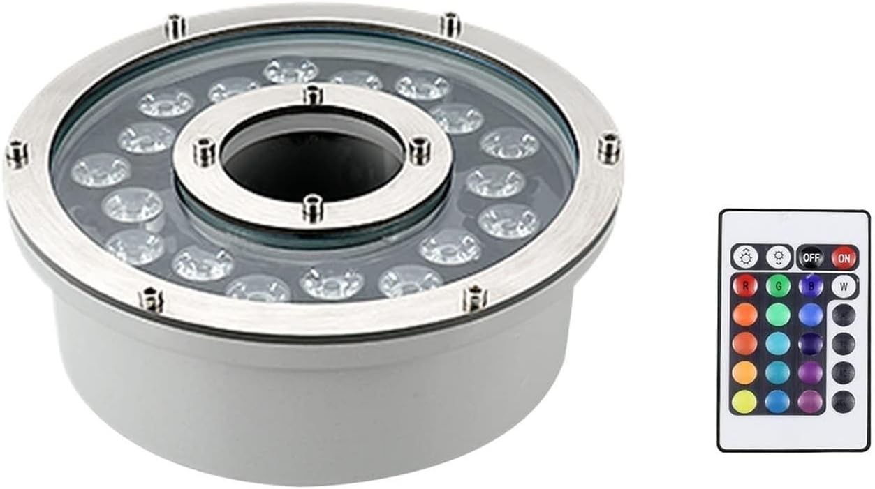 Submersible LED Fountain Light - 12V/24V Pond Spotlight, LED Ring Fountain Lights, RGB Underwater Light, IP68 Waterproof Color Changing Landscape Lights(18W(12V))