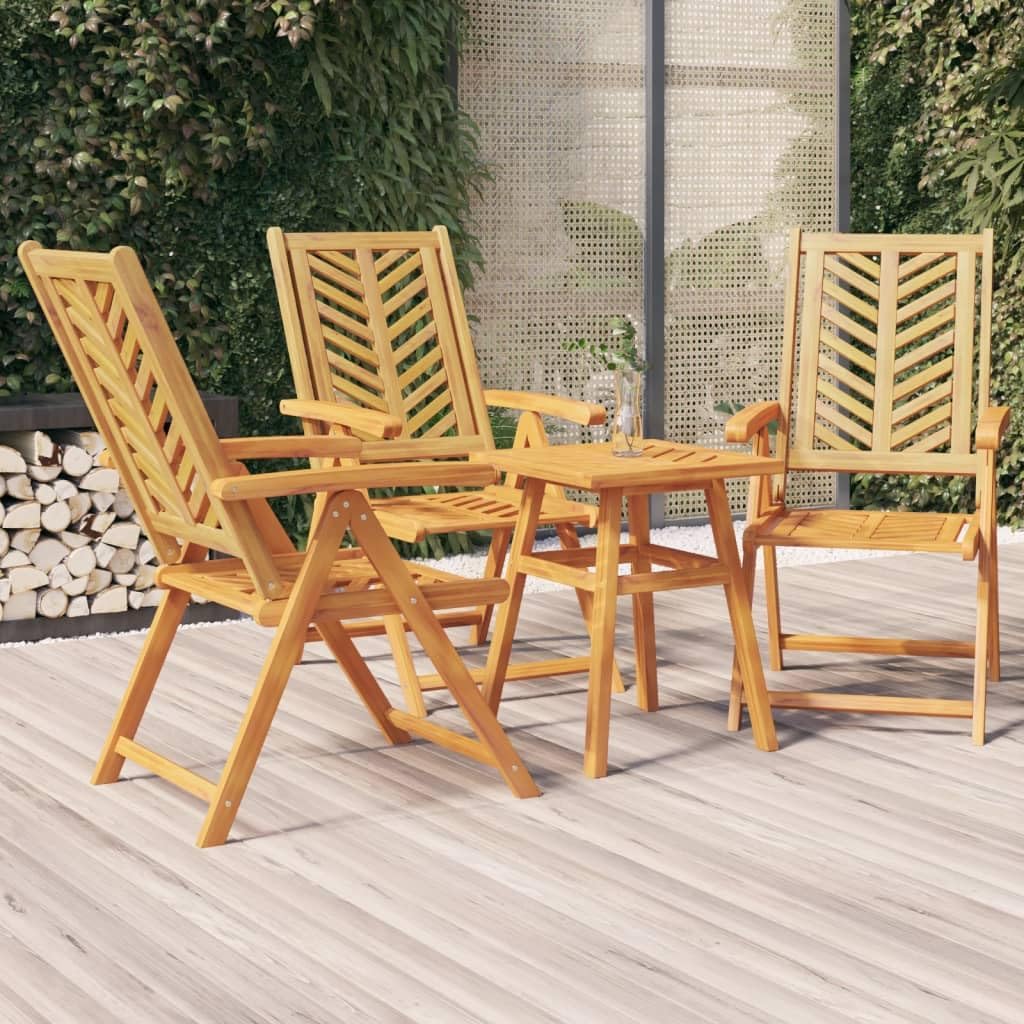Reclining Patio Chairs 3 pcs Solid Wood Acacia,Stylish Reclining Patio Chairs with Chevron Pattern for Comfort and Durability Outdoor Furniture, Outdoor Chairs