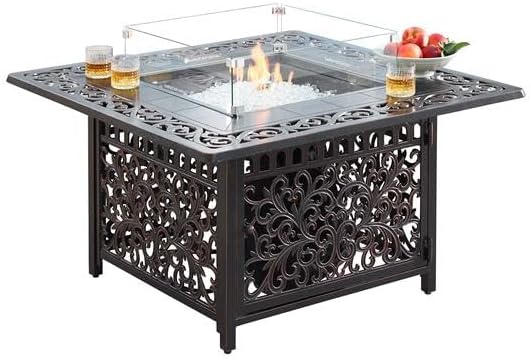 42 in. Aluminum Outdoor Square Propane Fire Table Antique Copper