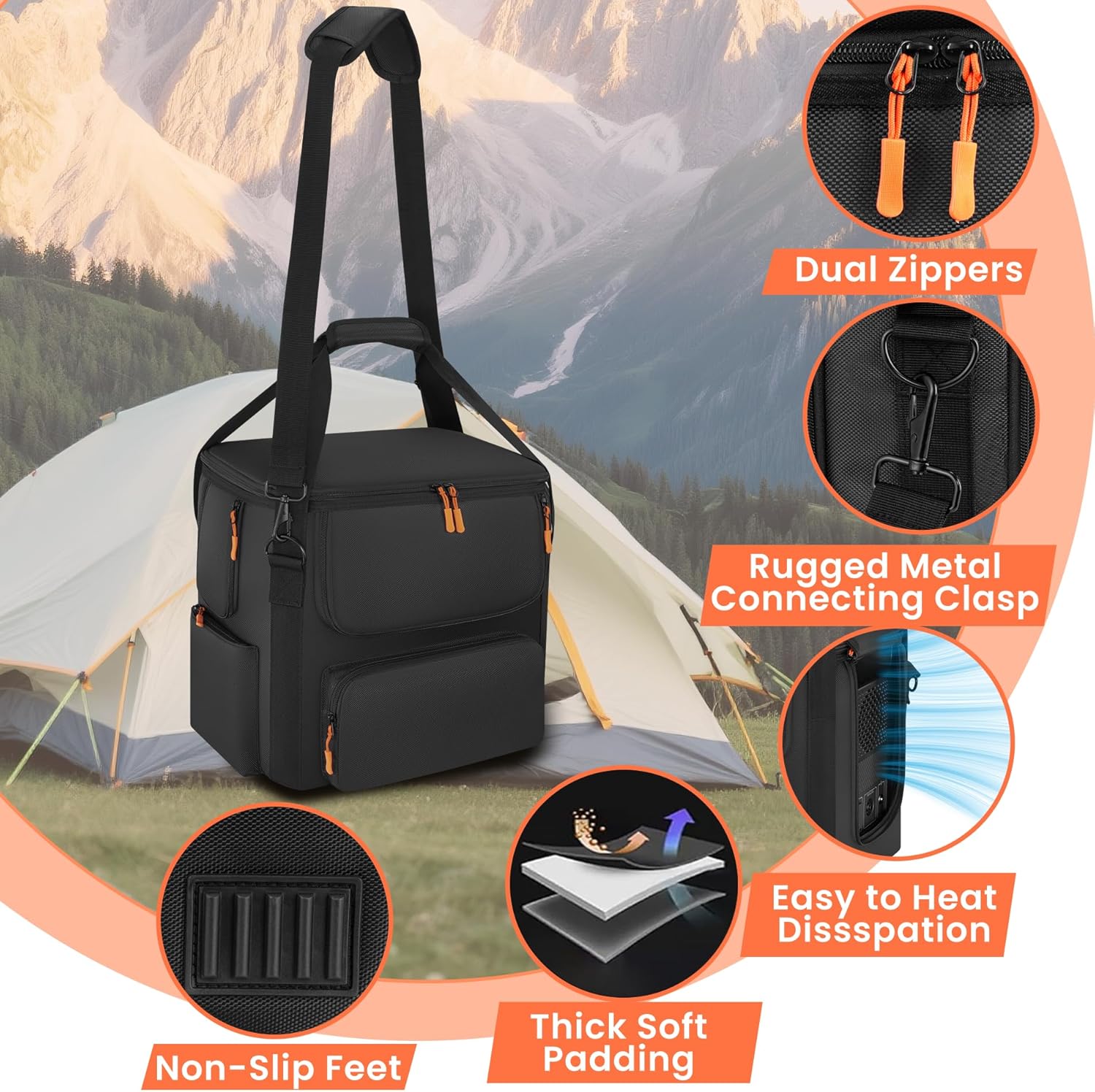 Carrying Case Compatible with BLUETTI AC180, Power Station Travel Bag Padded with Detachable Trolley for AC180, Protective Cover Storage Bag for AC180 with Multi-pockets, Shoulder Strap & Handle