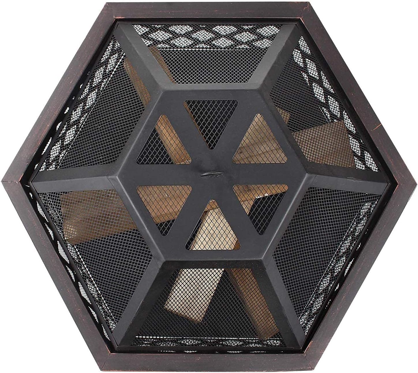 Steel Hexagonal Fire Pit, Fire Bowl for Garden and Patio, Outdoor Garden Fire Pit with Mesh Cover
