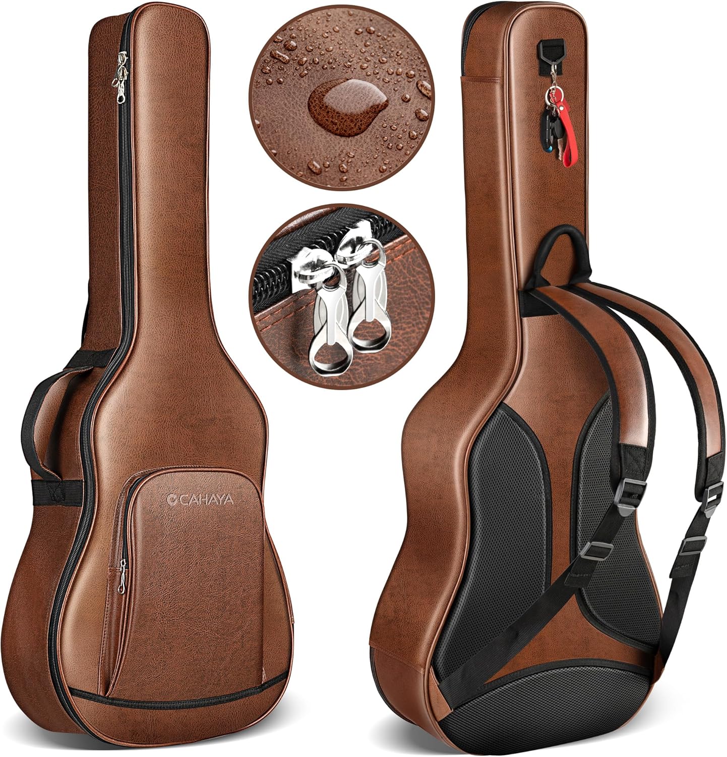 CAHAYA Guitar Case Acoustic Bag - 0.8in Thick Padding Guitar Gig Bag Waterproof PU Design for Easy Cleaning Fits 40 41 42in Acoustic Guitars Travel Acoustic Case with Adjustable Shoulder Straps