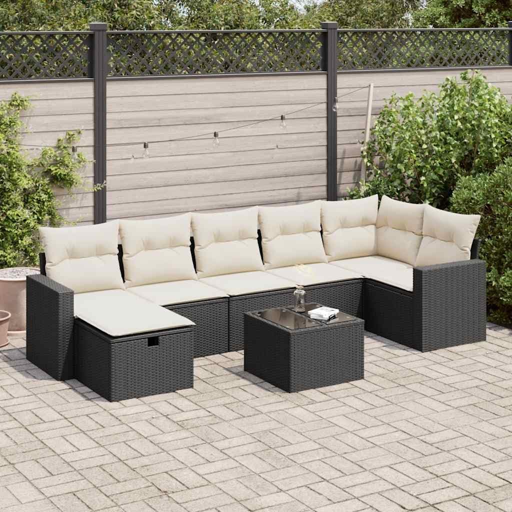 8-Piece Garden Sofa Set Black PE Rattan Large Adjustable Feet Modular Outdoor Furniture with Comfy Cushions Weather-Resistant Durable Patio Seating for Lounge