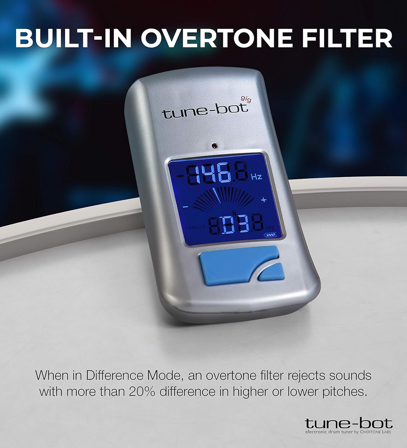 Gig Clip-On Digital Drum Tuner with Backlit LCD Display for Acoustic Drums