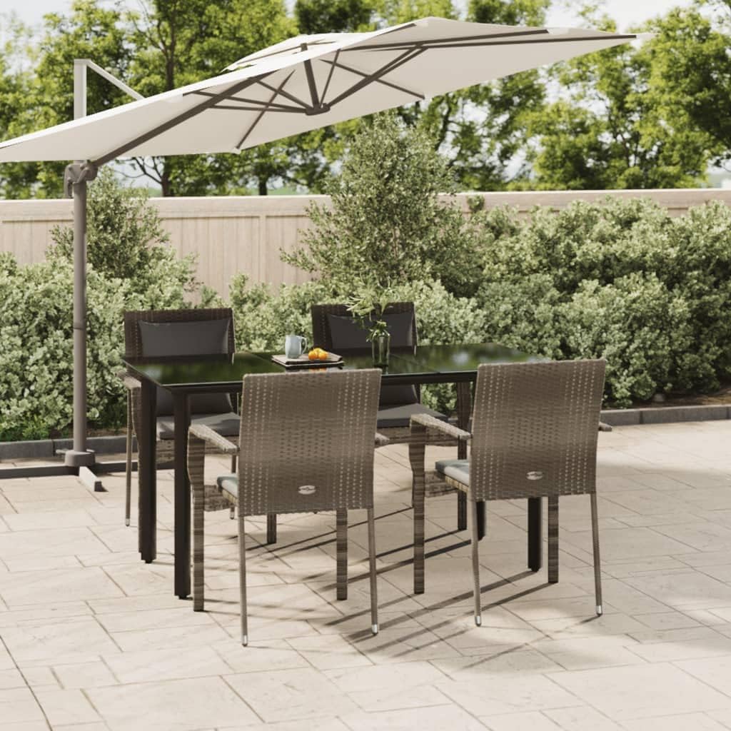 Furniture Sets 5 Piece Patio Dining Set with Cushions Black and Gray Poly Rattan,Premium Outdoor Patio Dining Set: WeatherResistant and Modular for Flexible Dining Garden Conversation Sets