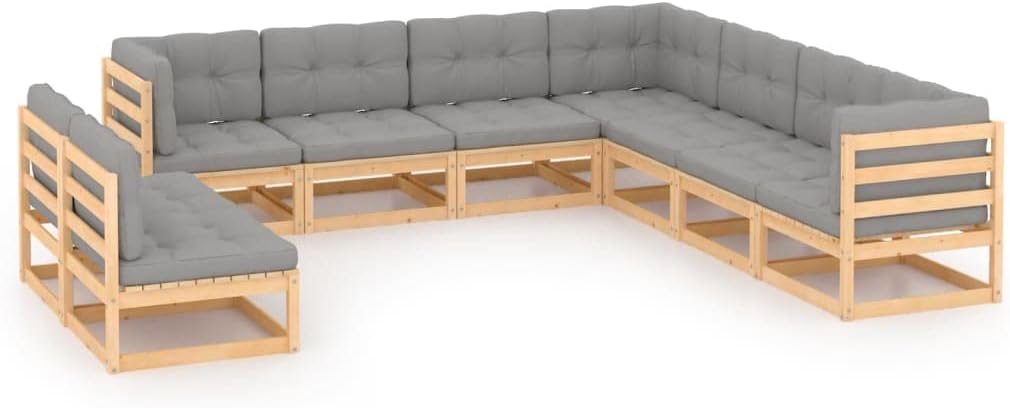 Patio Set 9 Piece Patio Lounge Set with Cushions Solid Wood Pine