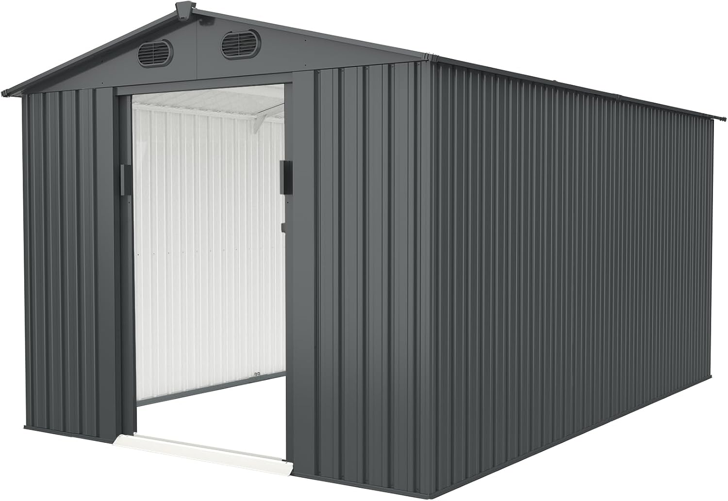 Generic Outdoor Storage Shed, 8' X 12' Galvanized Steel Garden Shed with 4 Vents Double Sliding Door, Utility Tool Shed Storage House for Backyard, Patio, Lawn NZ437, Dark Gray
