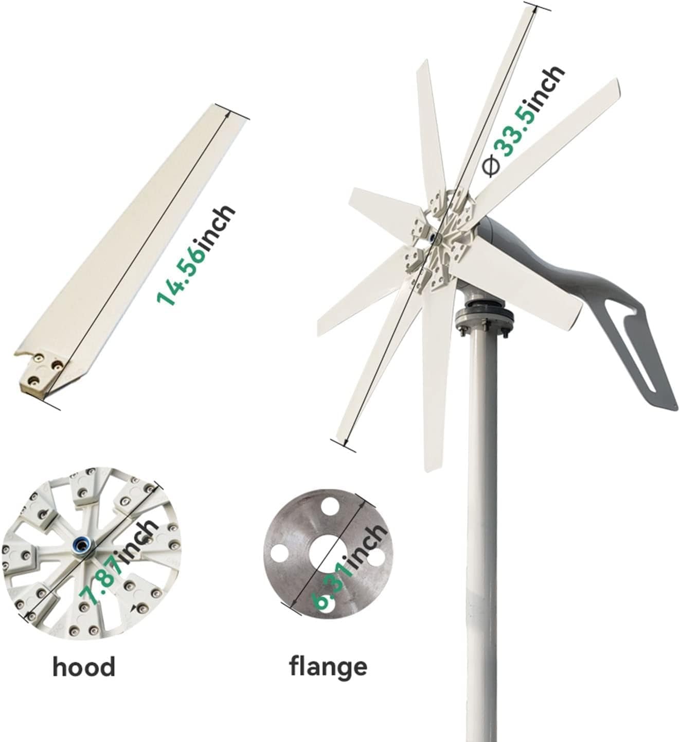 CAJUCA 5000W 12V 24V 48V Wind Turbine Generator Kit 8 Blades with Hybrid Charge Controller Home Small Wind Turbine