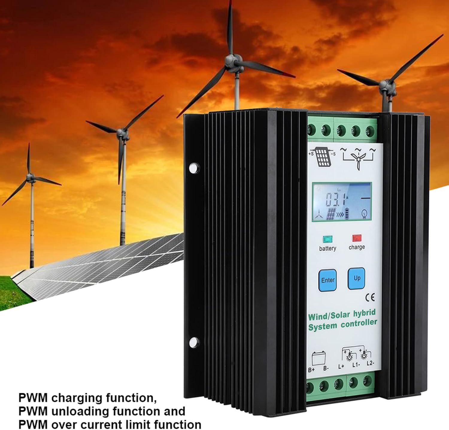 Wind and Solar Energy Hybrid Controller, Digital Intelligent Boost Charging Regulator, 50A 12V 24V - High Efficiency Digital Control, Built - in Protection Features, Ideal for
