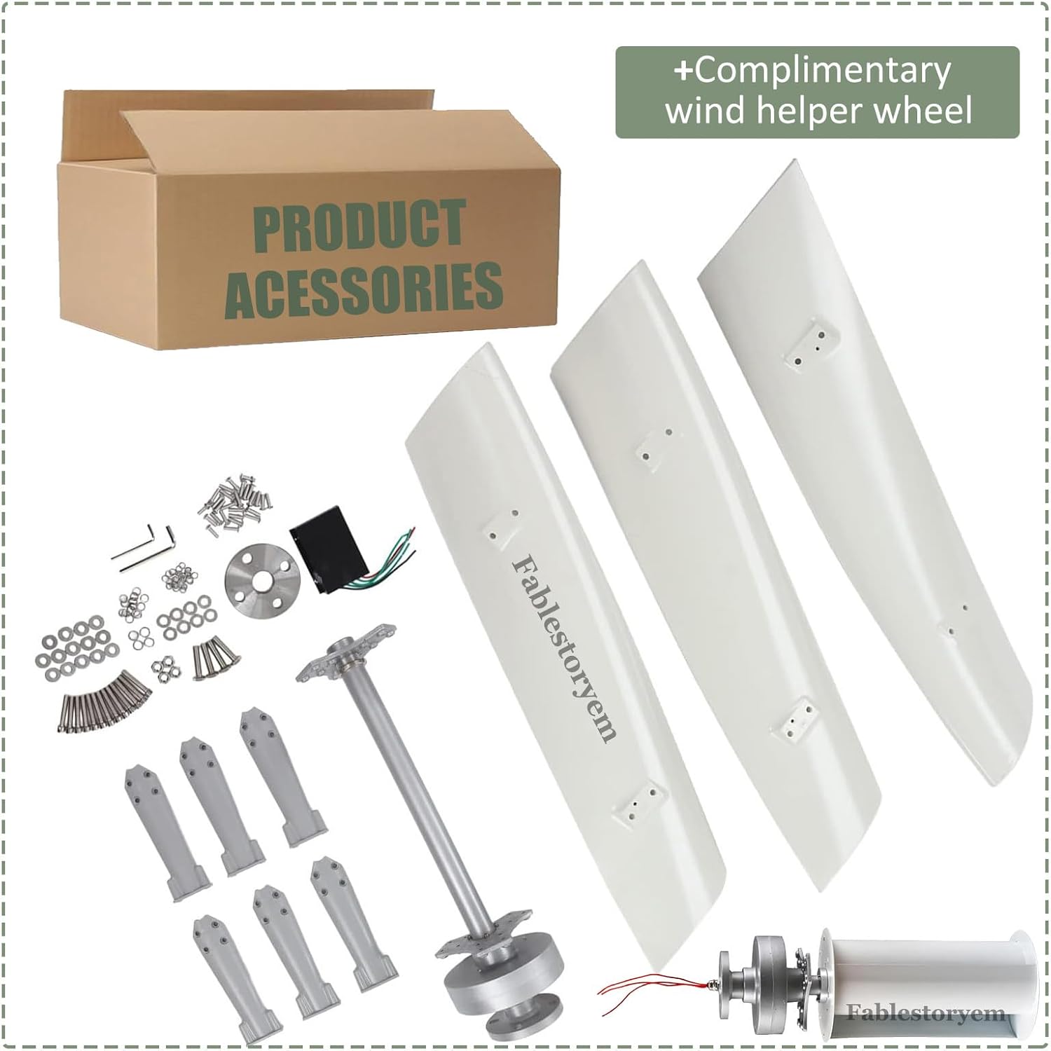 14000W Wind Turbine Generator Kit with MPPT Controller,12V/24V/48V/110V/220V Wind Turbine Vertical Wind Generator Kit, Electricity Producer Equipment, Home Power Energy Kit,White-48V