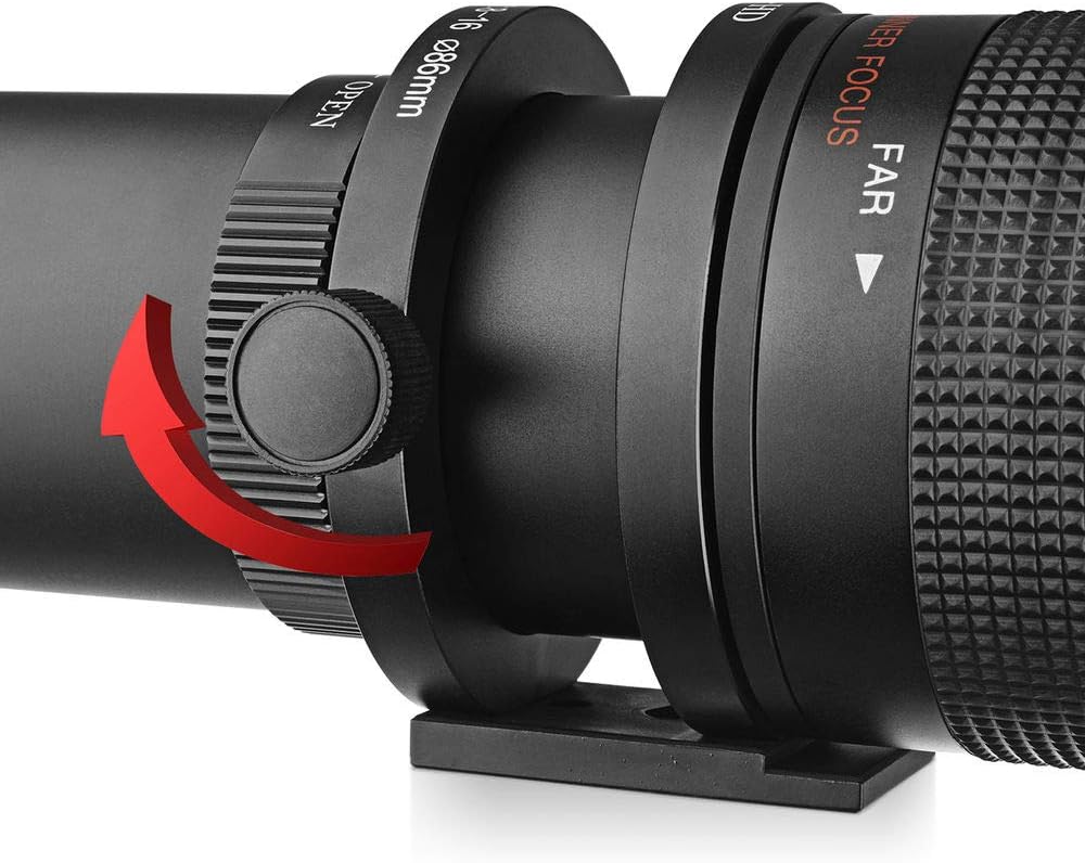 Super 650-1300mm f/8 Manual Telephoto Zoom Lens for Canon EOS EF-S DSLR Cameras with T-Mount + Photo Essential Accessory Kit