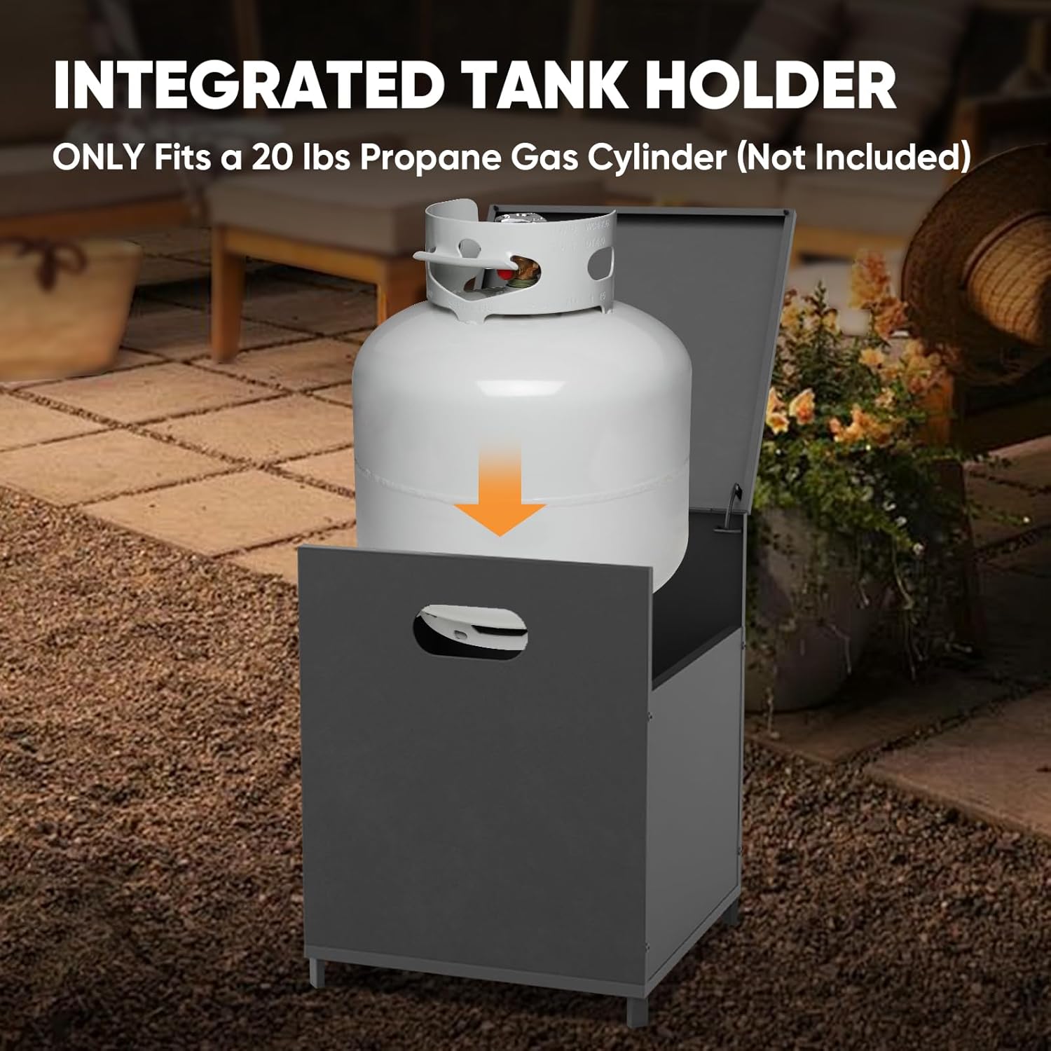 35'' Outdoor Propane Fireplace with Tank Storage, CSA Certified 50,000 BTU Patio Firepit with Dust Cover for Garden, Backyard and Balcony, Gray/Beige