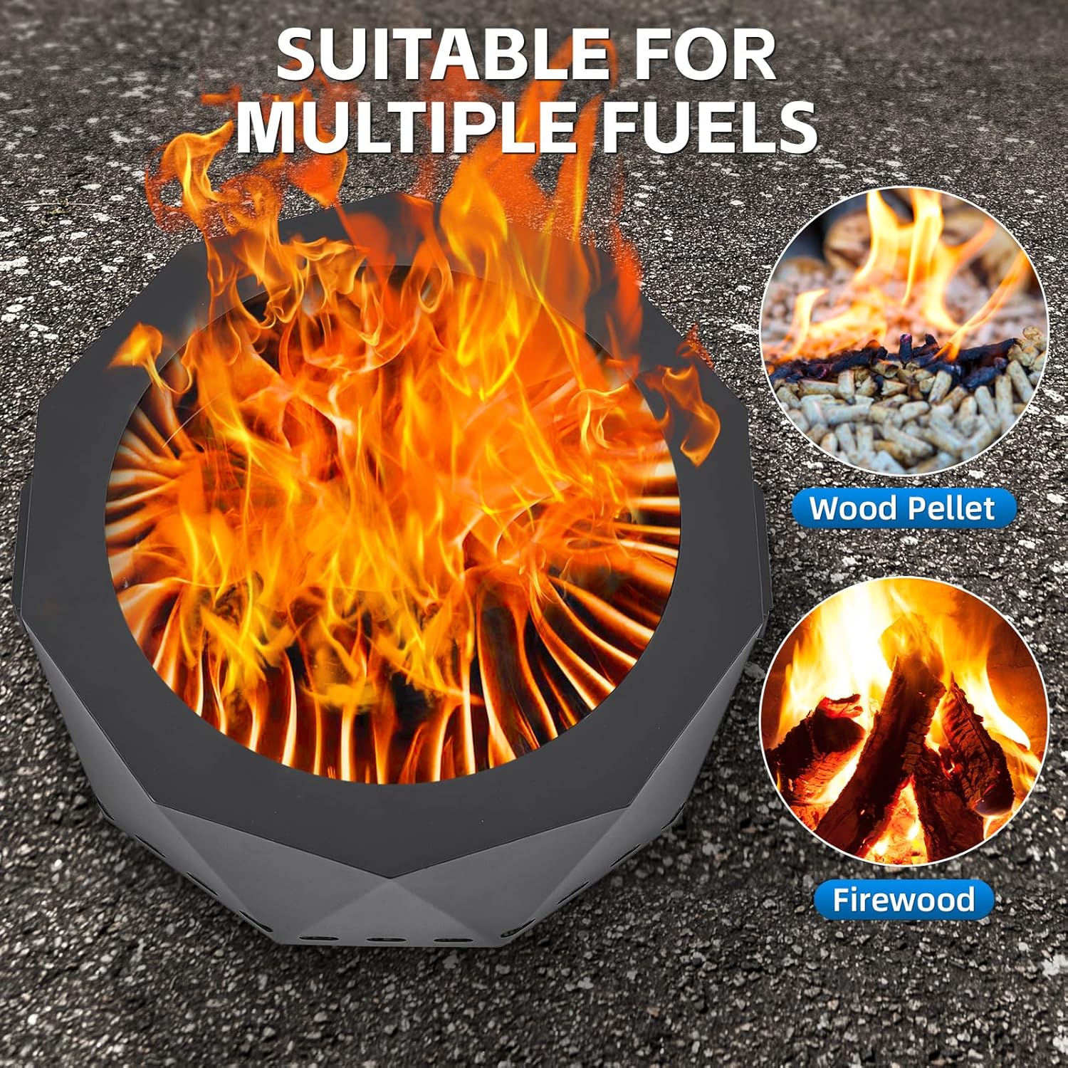 Smokeless Fire Pit Outdoor- 20 Inch Low Smoke Metal Fire Pits & Fireplaces for Outside with Carry Bag, Fire Pit Lid Cover Round - 38