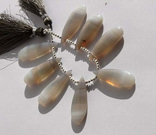 gray & white shaded chalcedony smooth pear briolettes size 35x13mm-37x12mm